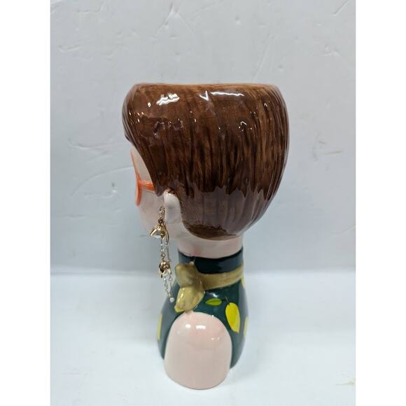 Large Ceramic Fruit lady headvase planter Multi 9" tall LEMON LUSH spectacles - Picture 6 of 9